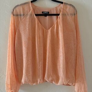 Express, Medium, light Orange Printed Long Sleeve Top